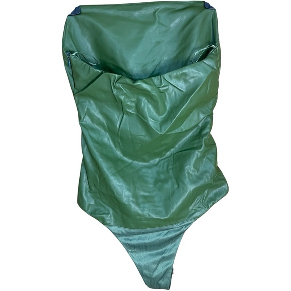 Zara Faux Leather Bustier Bodysuit Olive Green - Picture 3 of 9